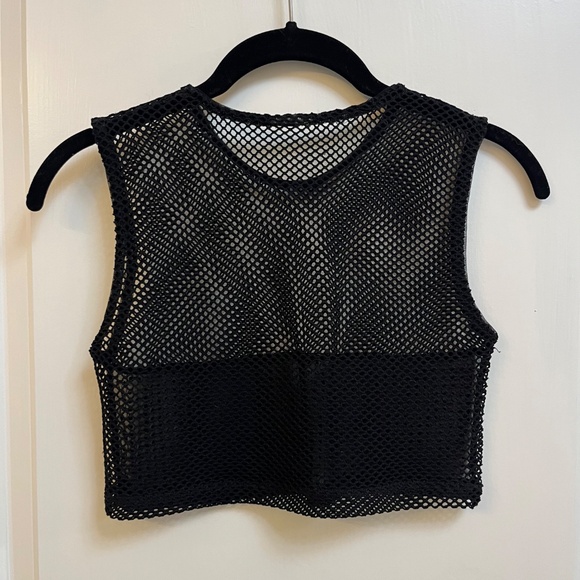 Black Mesh Crop Top with Rhinestone Detail Size S - Picture 5 of 6